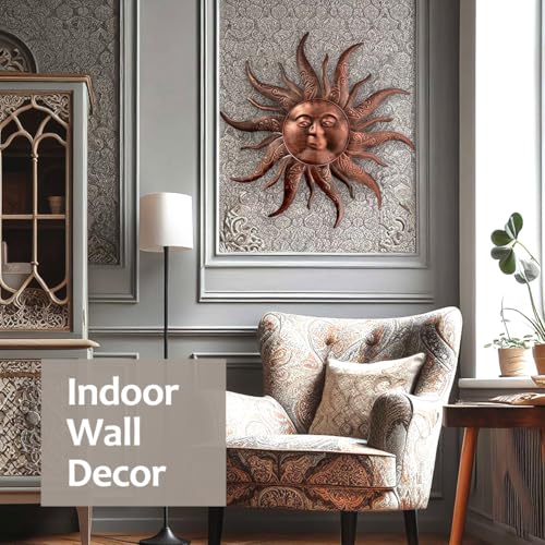 EOORAU Metal Sun Wall Art Decor 23.6inch Gold Sun Face Garden Sculpture O988824