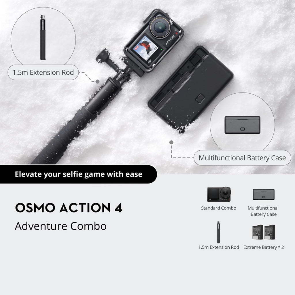 DJI Osmo Action 4 Adventure Combo 4K Waterproof Action Camera with Battery Case and 64GB Memory Card W550179