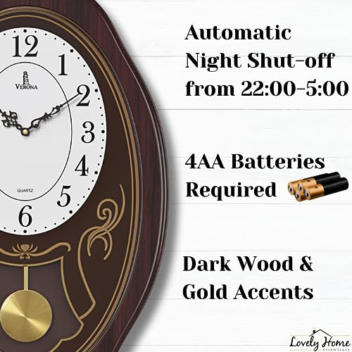 Pendulum Wall Clock Battery Operated Wooden Hanging Decor 27x11.5 S424