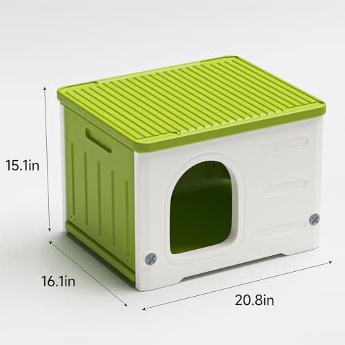 Stackable Plastic Cat House for Outdoor Indoor Use, Green M770
