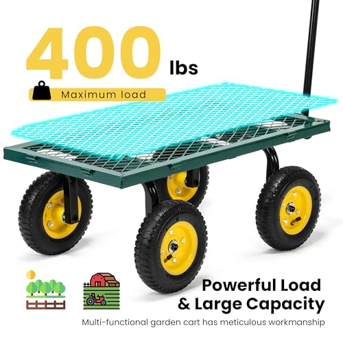 VIVOHOME Heavy Duty 400 Lbs Mesh Steel Folding Garden Cart Wagon H65703