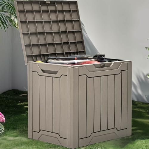YITAHOME Outdoor Storage Box with Cushion, 120 Gallon, Lockable, Light Brown O374
