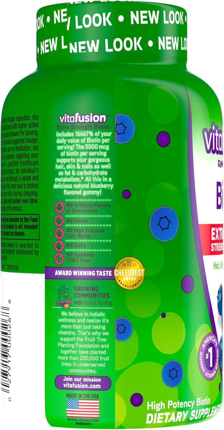 vitafusion Extra Strength Biotin Gummy Vitamins, Berry Flavored, 5000 mcg, 100 Count S506