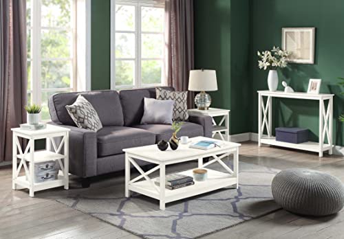 Convenience Concepts Oxford End Table with Storage Shelves, White Faux Marble/Black N969