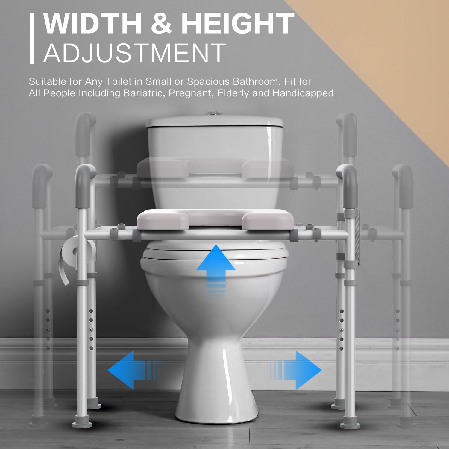 Raised Toilet Seat with Handles, Adjustable Padded Seat for Seniors, Heavy Duty 350lbs O113575