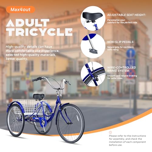 Adult Tricycle with Large Basket 24/26 Inch, 7-Speed 3-Wheel Bike I7207
