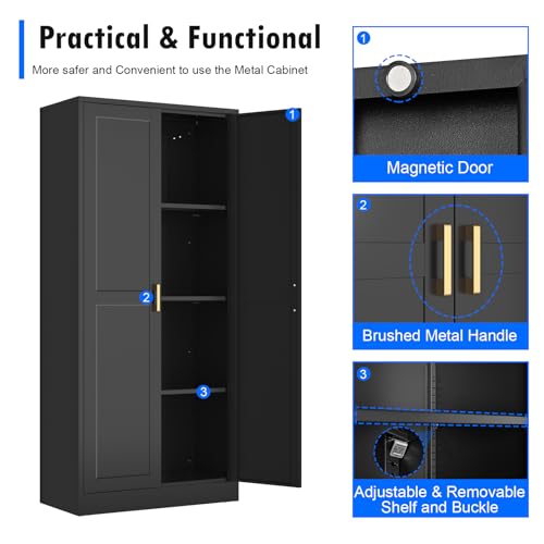 60 Inch Tall Metal Pantry Cabinet with Doors and Shelves, Black X4352