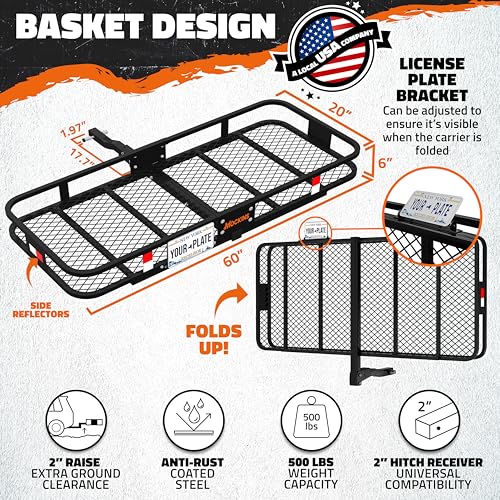 Mockins 60"x20"x6" Folding Trailer Hitch Cargo Carrier with Waterproof Bag R842
