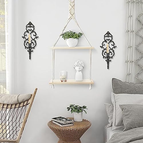 Antique Black Metal Wall Candle Sconce Holder Set of 2 K355254