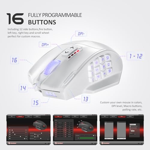UtechSmart Venus Pro Wireless MMO Gaming Mouse, 16K DPI, 16 Programmable Buttons I92836