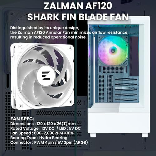 Zalman P10 Micro ATX PC Case, White, Tempered Glass, ARGB Fan A7091