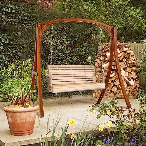 VINGLI Patio Wooden Porch Swing Chair with Hanging Chains, 5 FT, White W381253