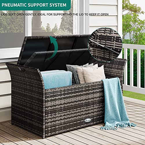 YITAHOME 90 Gallon Outdoor Wicker Storage Bench with Cushion, Black & Beige K940826