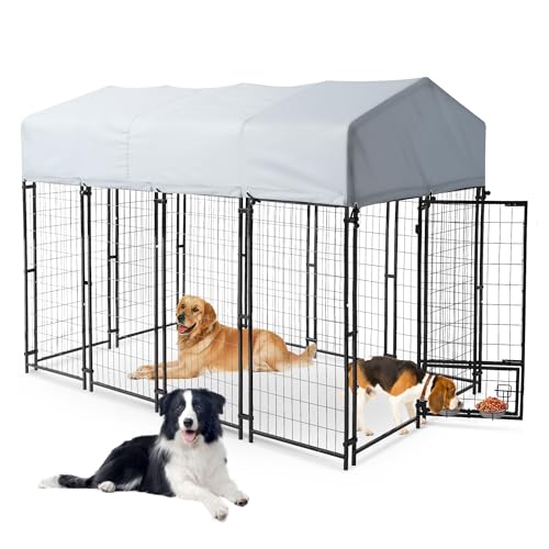 Outdoor Dog Kennel for Large Dogs, Heavy Duty Welded Wire Steel with Roof and Secure Lock G56146