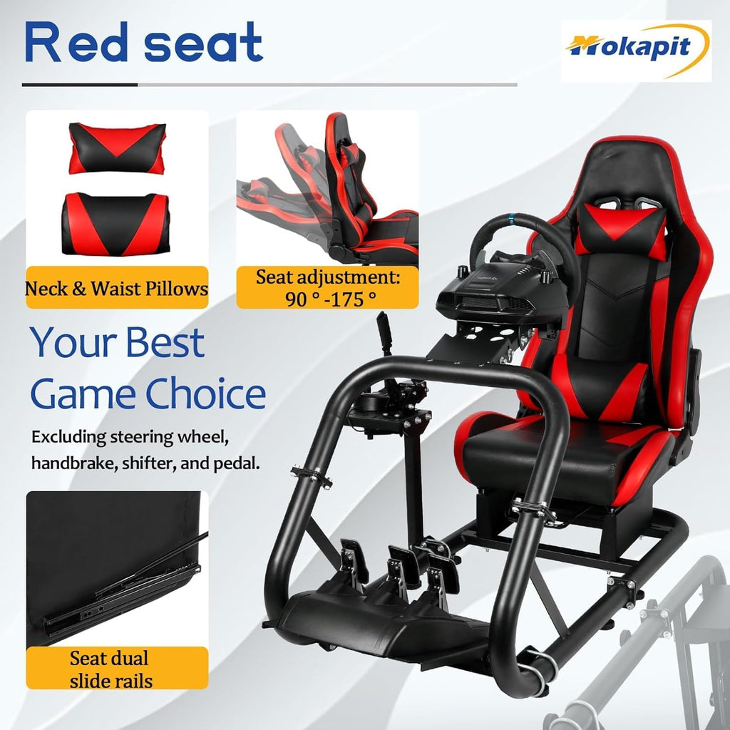 Mokapit Racing Simulator Cockpit with Red Seat, 50mm Round Tube, Fit for Logitech Thrustmaster Fanatec U772464