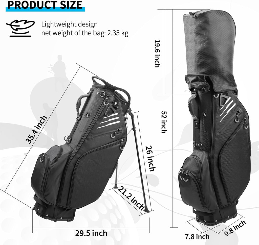 Golf Stand Bag 14 Way Full-Length Dividers, Lightweight Waterproof, Black M556