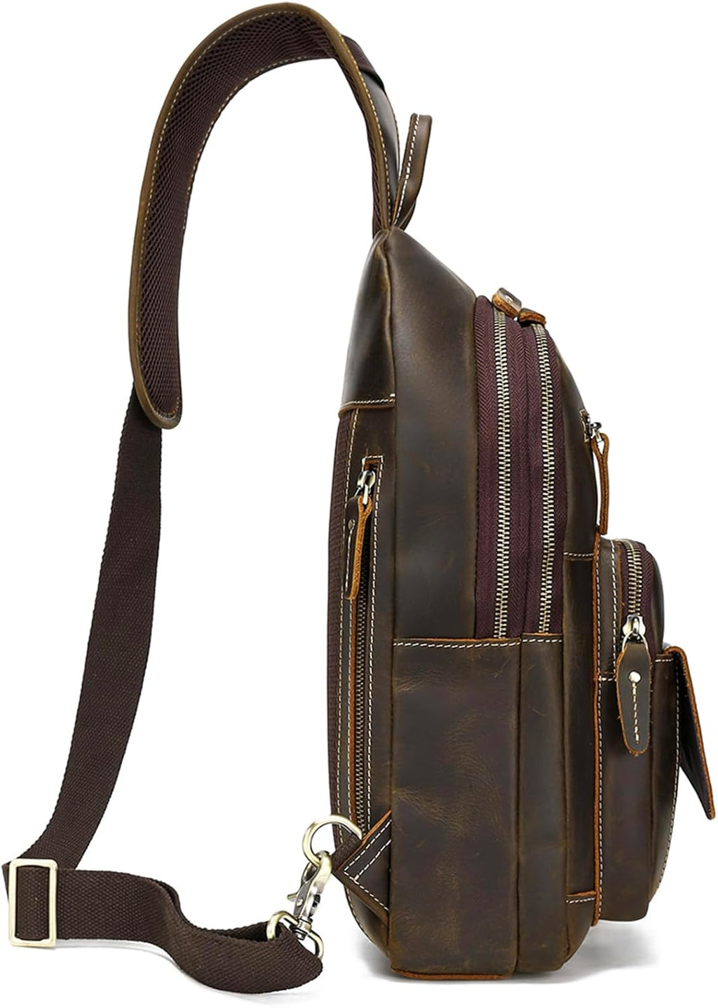 Men's Vintage Full Grain Leather Crossbody Sling Bag with Multi-Pocket, Fits 12.9" iPad G23017