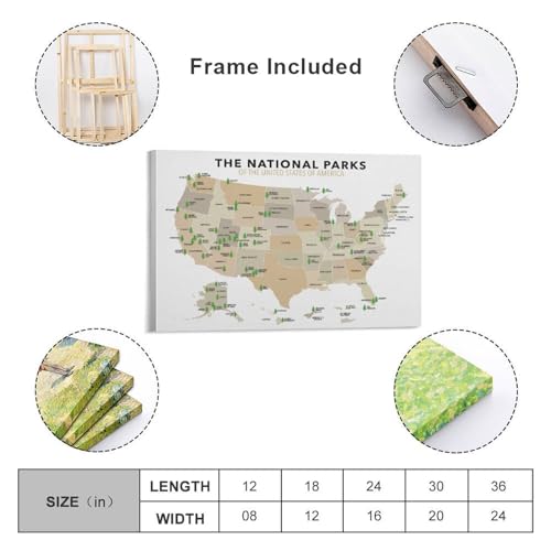 National Parks Map of America Canvas Wall Art Poster 16x24in Unframed W933802