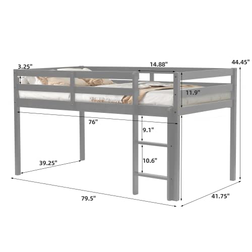 Twin Loft Bed for Kids with Ladders and Guard Rails, Solid Wood, Grey E9115