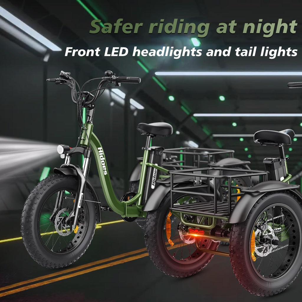Hidoes Electric Tricycle for Adults, 1000W Peak, 48V 20Ah Removable Battery, 7 Speed Folding G3909