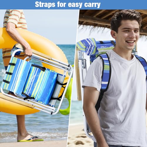 Set of 2 Folding Beach Chairs for Adults with Cup Holder, Blue U7857