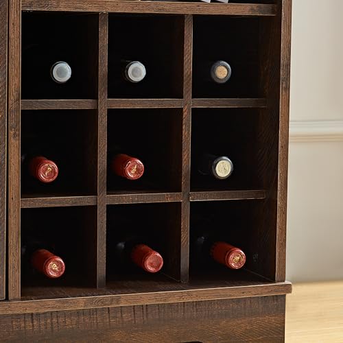 Dolonm Farmhouse Coffee Bar Cabinet with Wine Rack and Barn Door, Gray Wash Y4648
