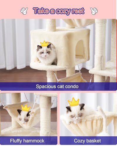Cat Tree for Large Cats with Platforms and Scratching Posts, Smoky Gray D2468