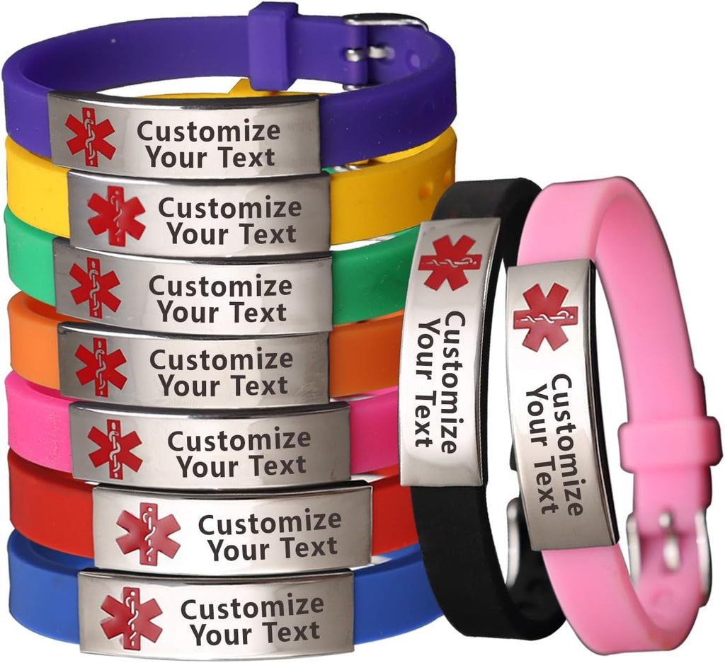 Medical Alert Bracelet Personalized Silicone Wristbands -Free Engraving Medical Alert ID Women Men Bracelet Silicone Wristband