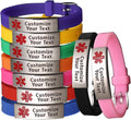 Medical Alert Bracelet Personalized Silicone Wristbands -Free Engraving Medical Alert ID Women Men Bracelet Silicone Wristband
