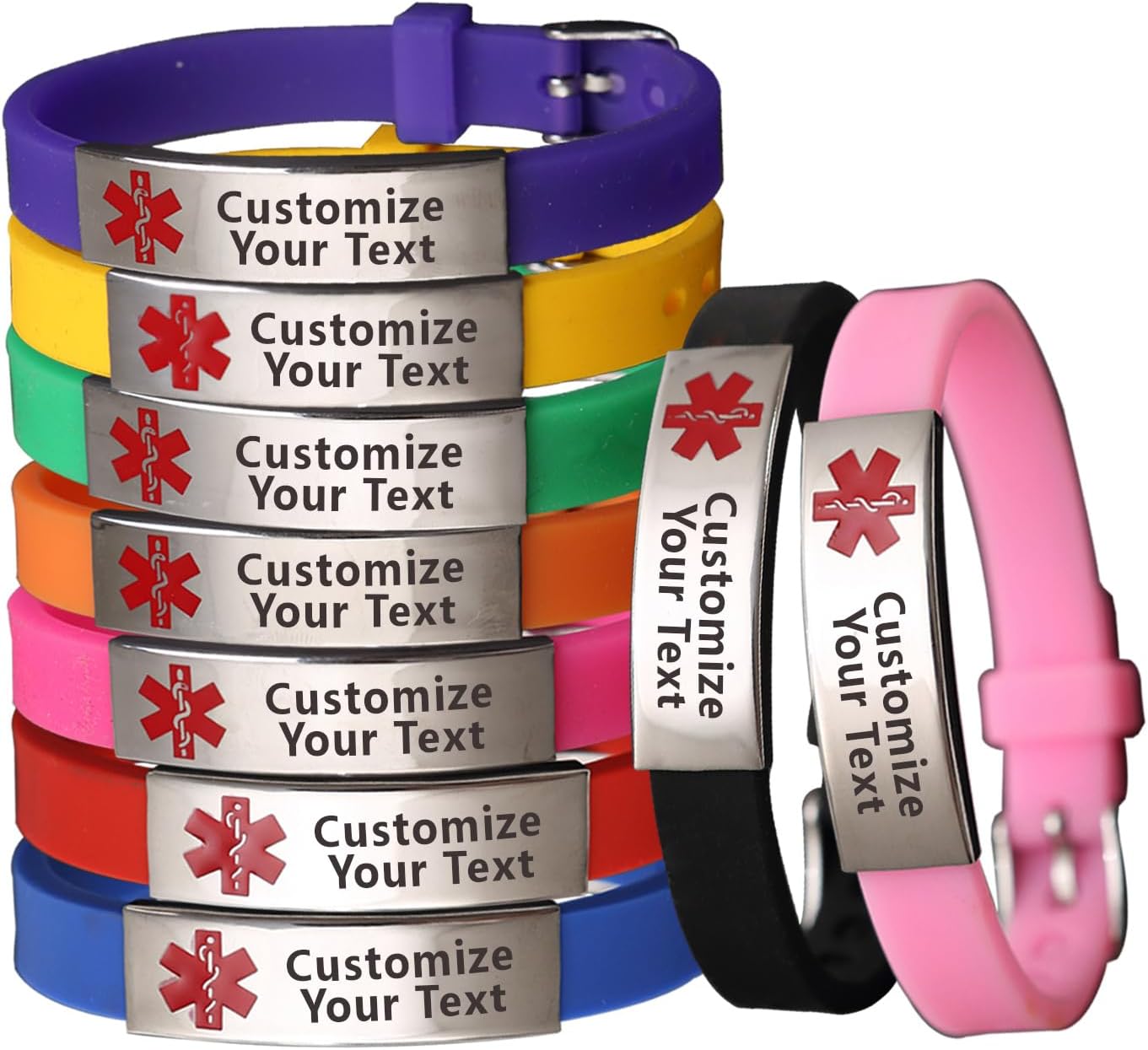Medical Alert Bracelet Personalized Silicone Wristbands -Free Engraving Medical Alert ID Women Men Bracelet Silicone Wristband
