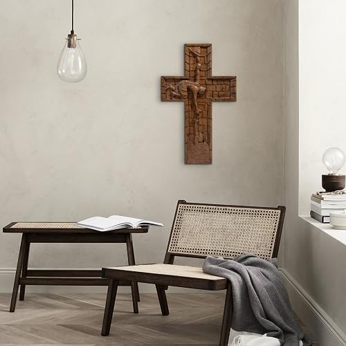BGCOPPER Crucifix Wall Cross Handmade Wooden with Hook, Christian Wall Art, 14 Inch L40287