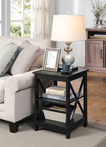Convenience Concepts Oxford End Table with Storage Shelves, White Faux Marble/Black N969