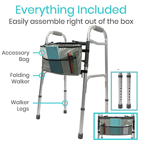 Vive Mobility Folding Walker for Seniors with Wheels and Bag R4434