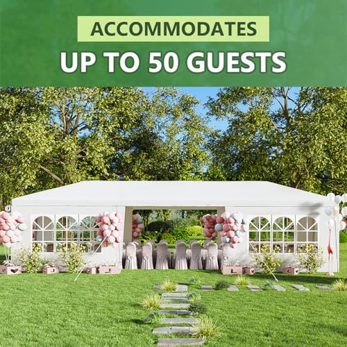 10x30 Party Tent with 8 Removable Sidewalls, Waterproof White Canopy K1981