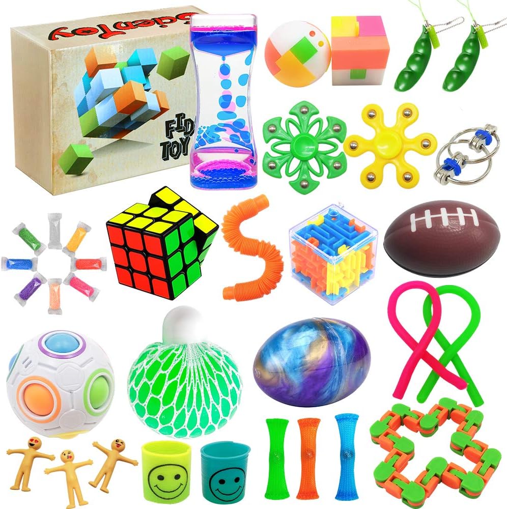 Scientoy Fidget Toy Set 35 Pcs Sensory Toys for Anxiety Relief with Motion Timer Gift Box D9660