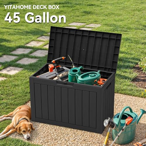 YITAHOME Outdoor Storage Box with Cushion, 120 Gallon, Lockable, Light Brown O374