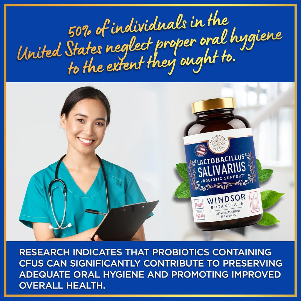Lactobacillus Salivarius Probiotic Capsules for Oral, Dental, and Immune Health, 60 Count U928