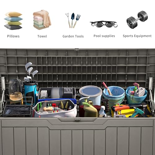YITAHOME Outdoor Storage Box with Cushion, 120 Gallon, Lockable, Light Brown O374