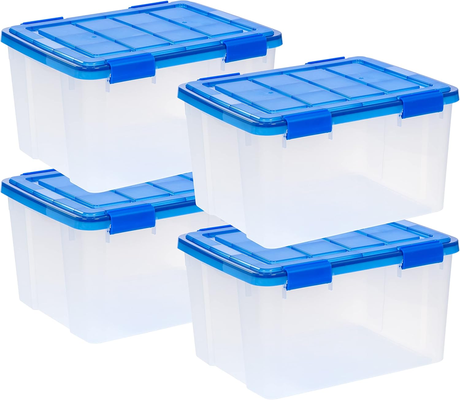 IRIS USA 4Pack 46.6qt WEATHERPRO Airtight Plastic Storage Bin with Lid and Seal and Secure Latching Buckles