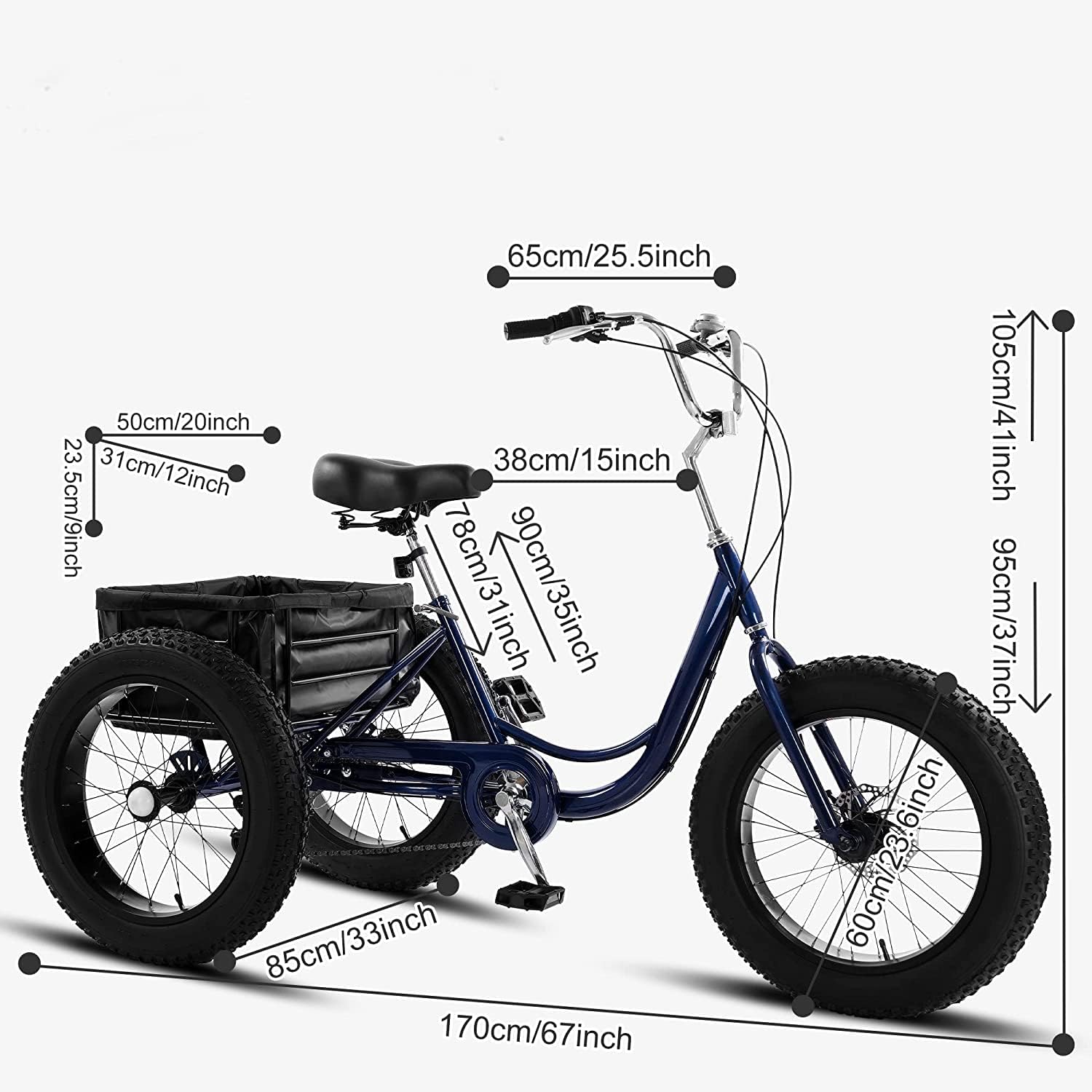 20" Fat Tire Adult Tricycle, 7 Speed Three Wheel Cruiser Bike P290279