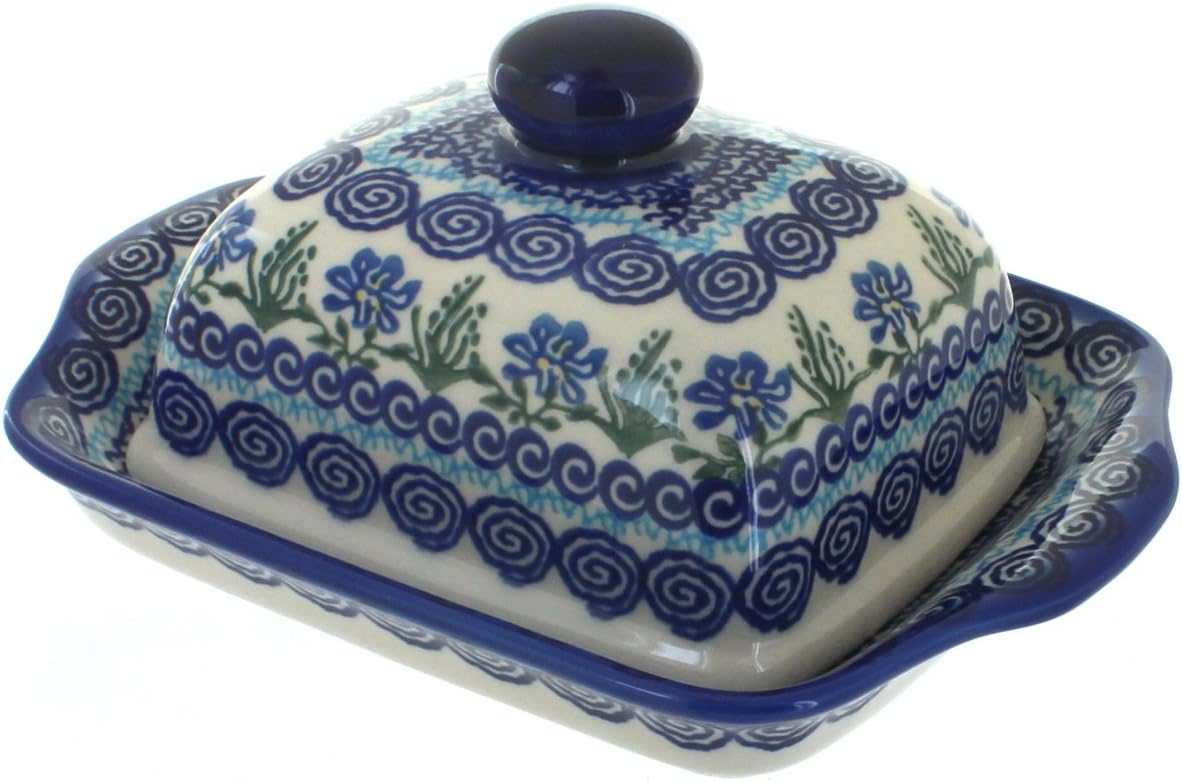 Blue Rose Polish Pottery Charleston Square Butter Dish