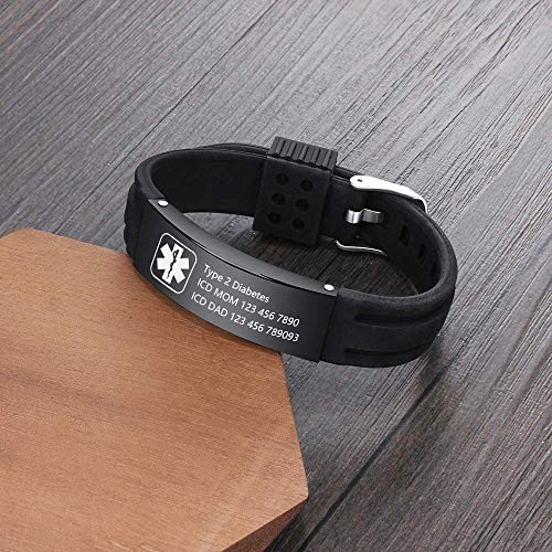 Personalized Medical Alert Silicone ID Bracelets Adjustable Waterproof S329367