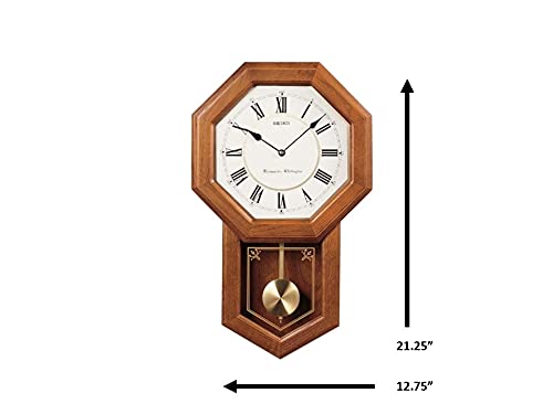 Seiko Light Oak Schoolhouse Wall Clock with Chime & Pendulum L822