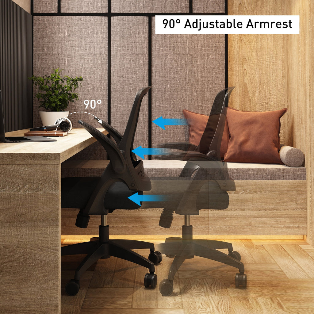 Hbada Office Task Desk Chair with Flip-up Arms and Adjustable Height, Black M65125