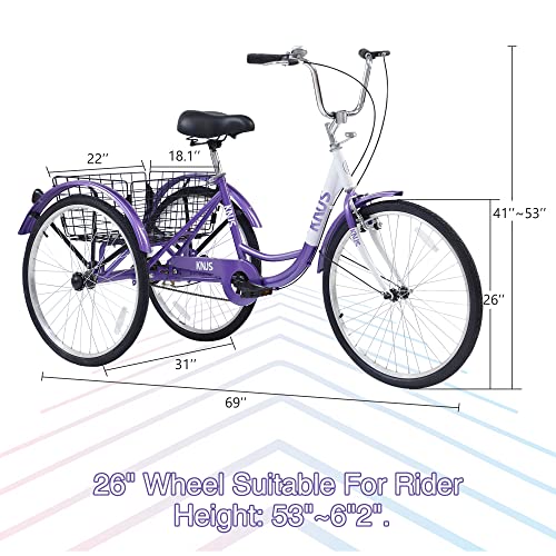 Outroad Adult Tricycle 26 Inch 3 Wheel Cruiser Bike with Large Basket P100