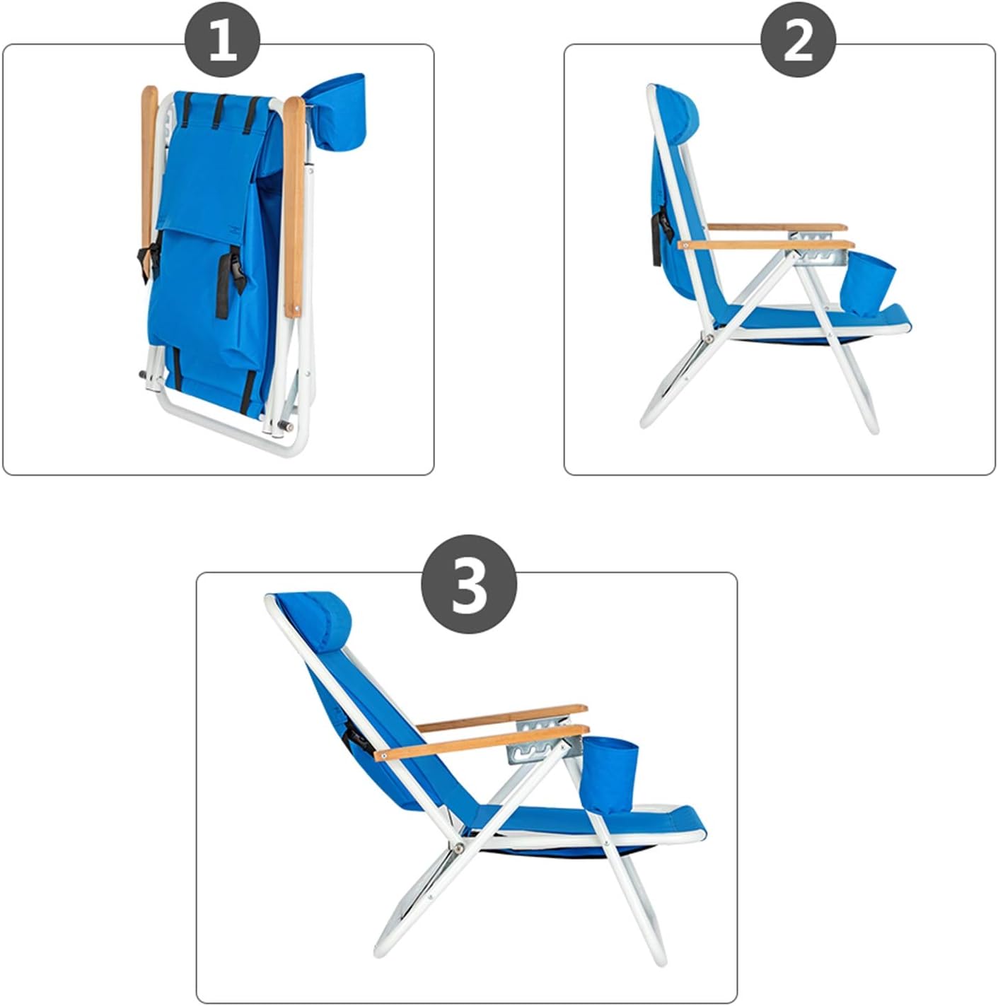 Folding Beach Chair for Adults with Cup Holder and Storage Pouch J57311