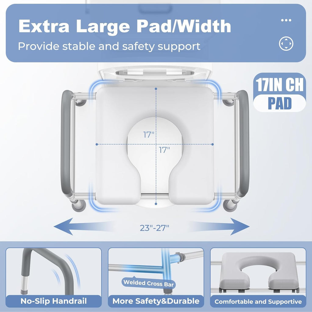 Raised Toilet Seat with Handles, Heavy Duty 400lb Adjustable Safety Frame I886