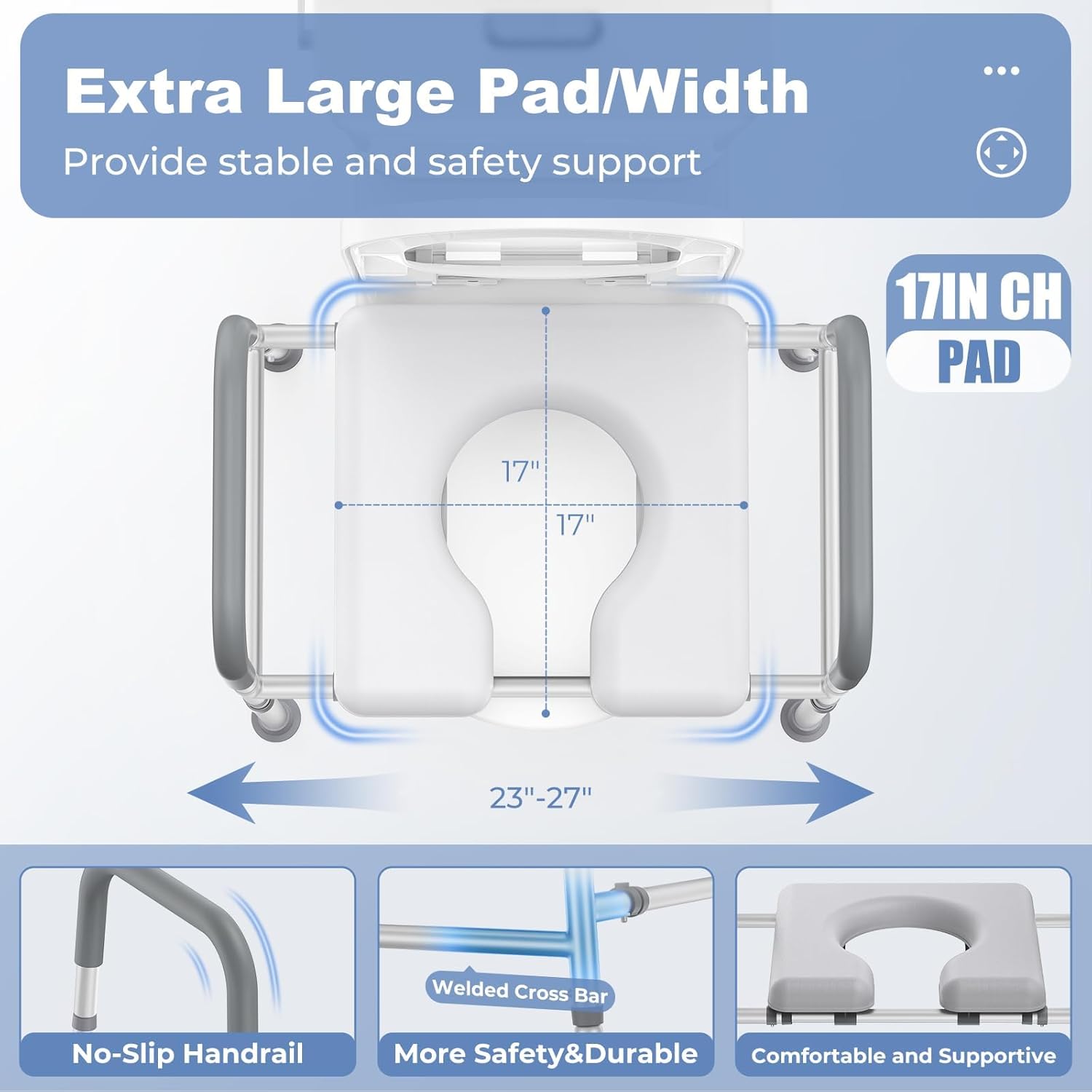 Raised Toilet Seat with Handles, Heavy Duty 400lb Adjustable Safety Frame I886
