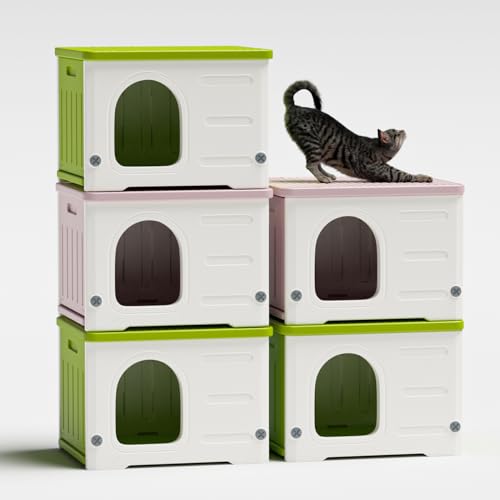 Stackable Plastic Cat House for Outdoor Indoor Use, Green M770