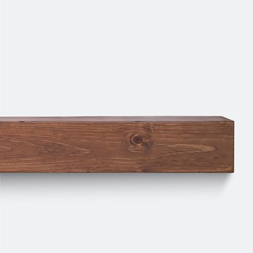 URBANDI Rustic Fireplace Mantel Shelf Real Wood Brown 60Lx6Hx8D P57637